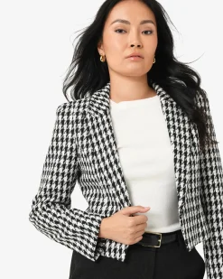 Forcast Bennet Houndstooth Crop Blazer Ivory & Black
