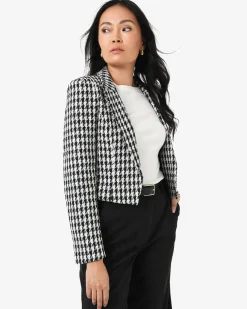 Forcast Bennet Houndstooth Crop Blazer Ivory & Black