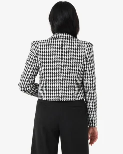 Forcast Bennet Houndstooth Crop Blazer Ivory & Black