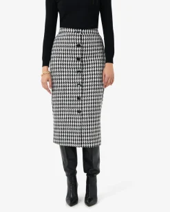 Forcast Bennet Houndstooth Midi Skirt Black - Ivory