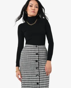 Forcast Bennet Houndstooth Midi Skirt Black - Ivory