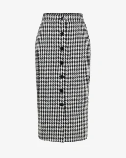 Forcast Bennet Houndstooth Midi Skirt Black - Ivory