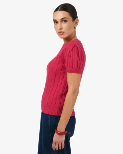 Forcast Berry Puff Sleeve Cable Knit Crimson Outlet