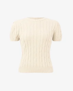 Forcast Berry Puff Sleeve Cable Knit Cream Clearance