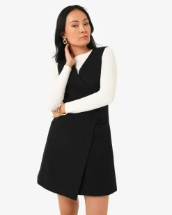 Forcast Beth Asymmetric Mini Dress Black New