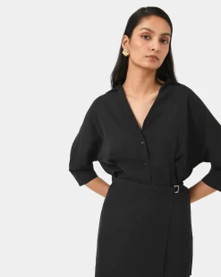 Forcast Betty Wrap Tie Dress Black Discount