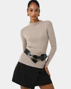 Forcast Biface Leather Belt Black New