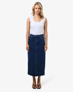 Forcast Bondi Denim Column Skirt Classic Blue Sale