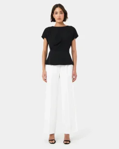 Forcast Bonnie Gathered Peplum Top Black Hot