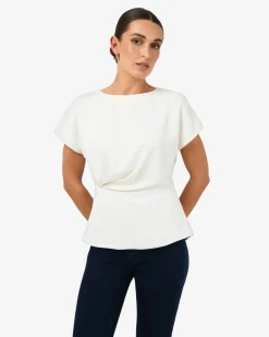 Forcast Bonnie Gathered Peplum Top Ivory Hot