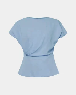 Forcast Bonnie Gathered Peplum Top Dusk Blue Discount