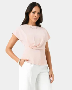 Forcast Bonnie Gathered Peplum Top Pastel Pink Hot