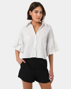 Forcast Cali Puff Sleeve Crop Shirt Ivory Hot