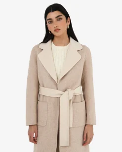 Forcast Camille Wool Tie Coat Oat Marle Discount