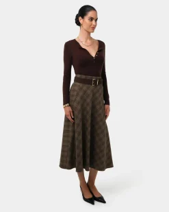 Forcast Candice Bias Check Skirt Brown Checks Discount