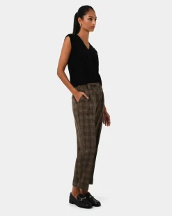 Forcast Candice Straight Leg Pants Brown Checks Online