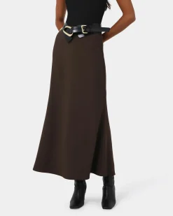 Forcast Caris Flared Maxi Skirt Chocolate Discount