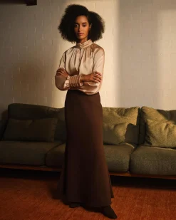 Forcast Caris Flared Maxi Skirt Chocolate Discount