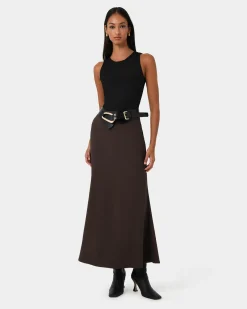 Forcast Caris Flared Maxi Skirt Chocolate Discount