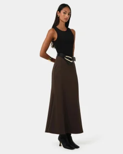 Forcast Caris Flared Maxi Skirt Chocolate Discount
