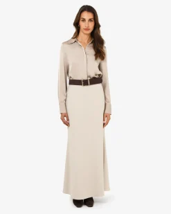 Forcast Caris Flared Maxi Skirt Greige Discount