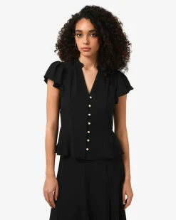 Forcast Carissa Gathered Sleeve Top Black Hot