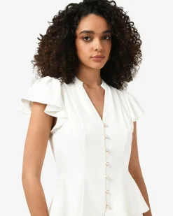 Forcast Carissa Gathered Sleeve Top White Outlet