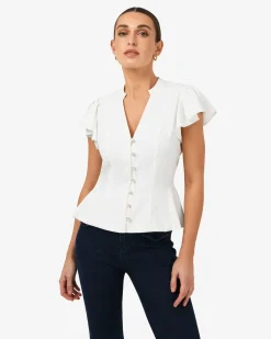 Forcast Carissa Gathered Sleeve Top White Outlet