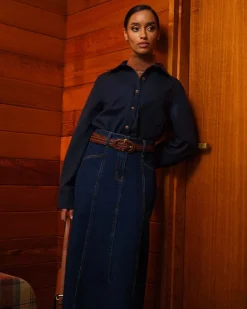 Forcast Carmen Panel Denim Skirt Indigo Blue Best