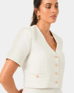 Forcast Carmen Tweed Crop Jacket Ivory Clearance