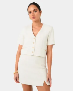 Forcast Carmen Tweed Crop Jacket Ivory Clearance