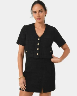 Forcast Carmen Tweed Crop Jacket Black Hot