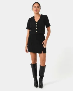 Forcast Carmen Tweed Crop Jacket Black Hot