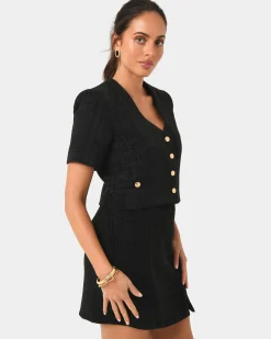 Forcast Carmen Tweed Crop Jacket Black Hot