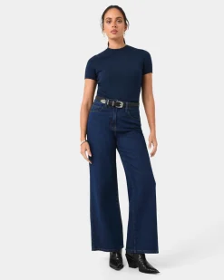 Forcast Carmen Wide Leg Jeans Indigo Blue Clearance