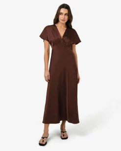 Forcast Catalina V-neck Satin Dress Brick Outlet