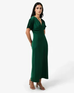 Forcast Catalina V-neck Satin Dress Emerald Hot