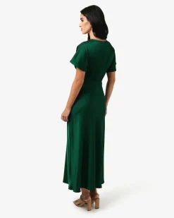 Forcast Catalina V-neck Satin Dress Emerald Hot