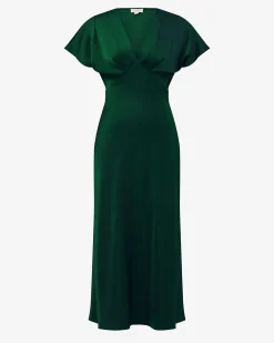 Forcast Catalina V-neck Satin Dress Emerald Hot