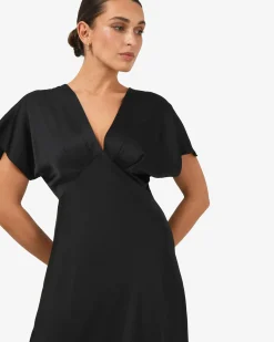 Forcast Catalina V-neck Satin Dress Black Outlet