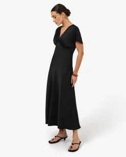 Forcast Catalina V-neck Satin Dress Black Outlet
