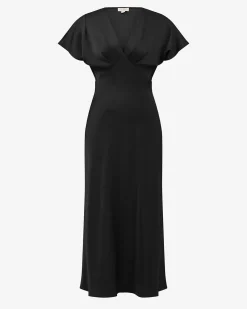 Forcast Catalina V-neck Satin Dress Black Outlet