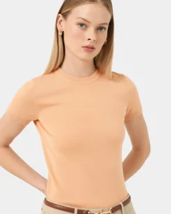 Forcast Catherine Short Sleeve Knit Coral Cream Clearance