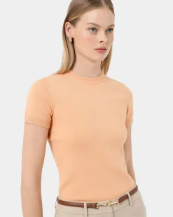 Forcast Catherine Short Sleeve Knit Coral Cream Clearance