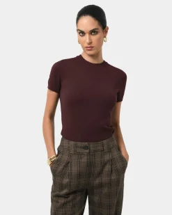 Forcast Catherine Short Sleeve Knit Chocolate Hot