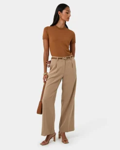 Forcast Catherine Short Sleeve Knit Tobacco New