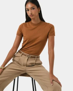 Forcast Catherine Short Sleeve Knit Tobacco New