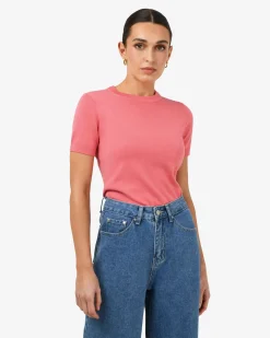 Forcast Catherine Short Sleeve Knit Blush Coral Discount
