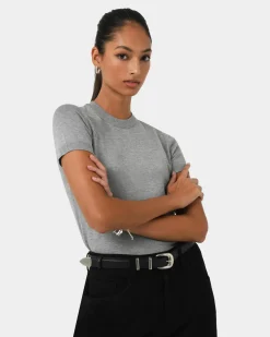 Forcast Catherine Short Sleeve Knit Light Grey Discount