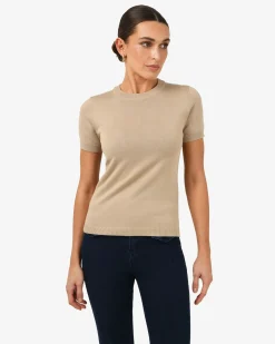 Forcast Catherine Short Sleeve Knit Beige New